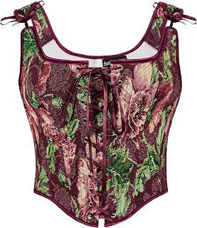 Women's Floral Corset Top Cottagecore Vest Overbust Bustier Lace-up Vintage Medieval Renaissance Corsets