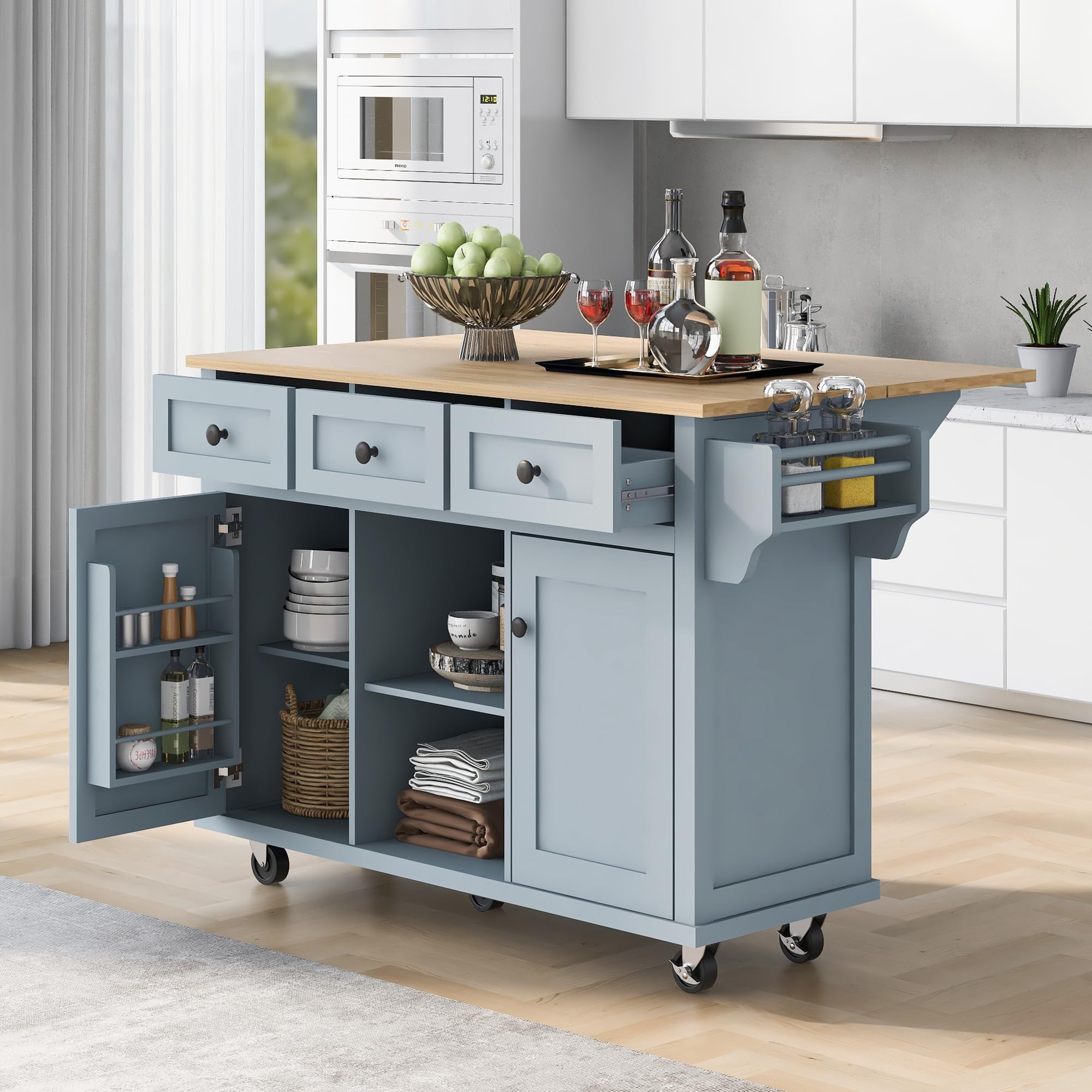 Amazon.com: Rolling Kitchen Island with Storage, Moveable Kitchen ...