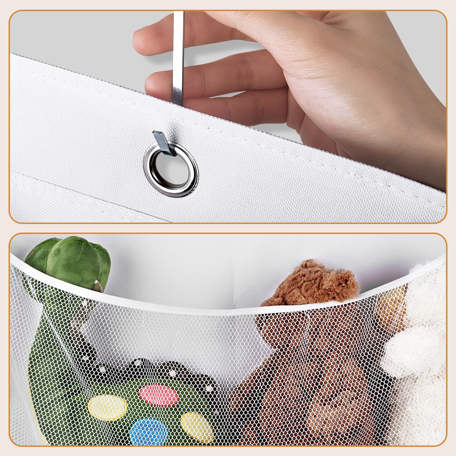 Organizzatore Salvaspazio per Animali di Peluche,Amaca a Rete con Gancio in Metallo–Grande Contenitore da Appendere alla Porta,Ideale per Camera dei Bambini,Camera da Letto,Asilo Nido (Bianco)