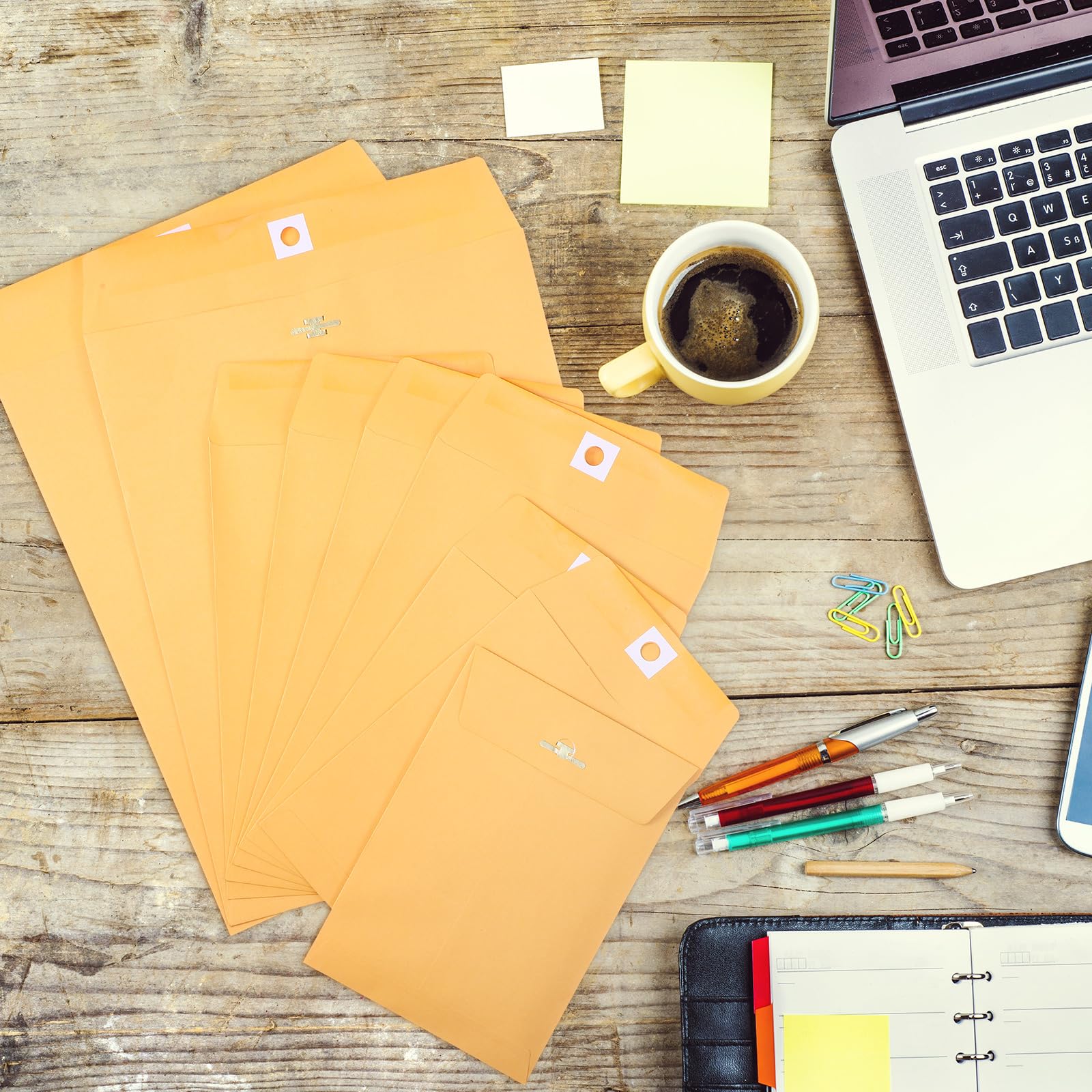 Zonon Lot de 100 enveloppes en papier kraft de 3 tailles avec fermoir pour classement, stockage, protection de la vie privée ou envoi de documents (25,4 x 33 cm, 22,9 x 30,5 cm, 15,2 x 22,9 cm)