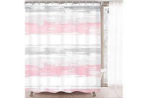 KOMLLEX Pink and Gray Striped Shower Curtain - Modern Minimalist Watercolor Bathing Decor