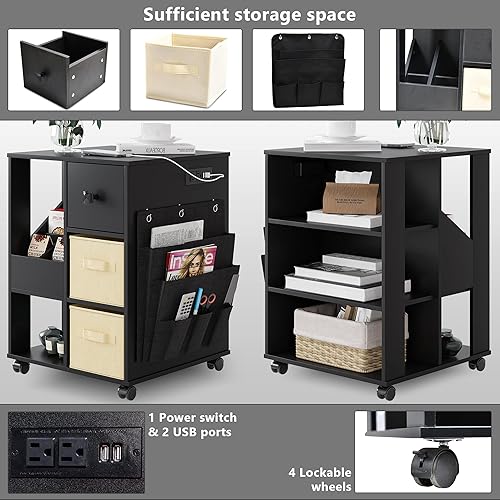 Miniatura 6 de HNEBC Mesita de noche con 2 estaciones de carga USB mesitas de noche con tomas de corriente mesa auxiliar con estante de cajón de almacenamiento