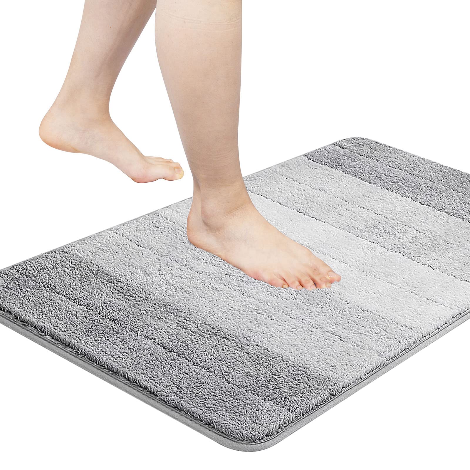BlissJolly Non Slip Bathroom Rug - Soft and Absorbent Microfibrer Bath Mats for Bathroom, Machine Wash Dry, Plush Shaggy Bath Mat Rugs for Shower, Tub, Floor - 17x24,Grey