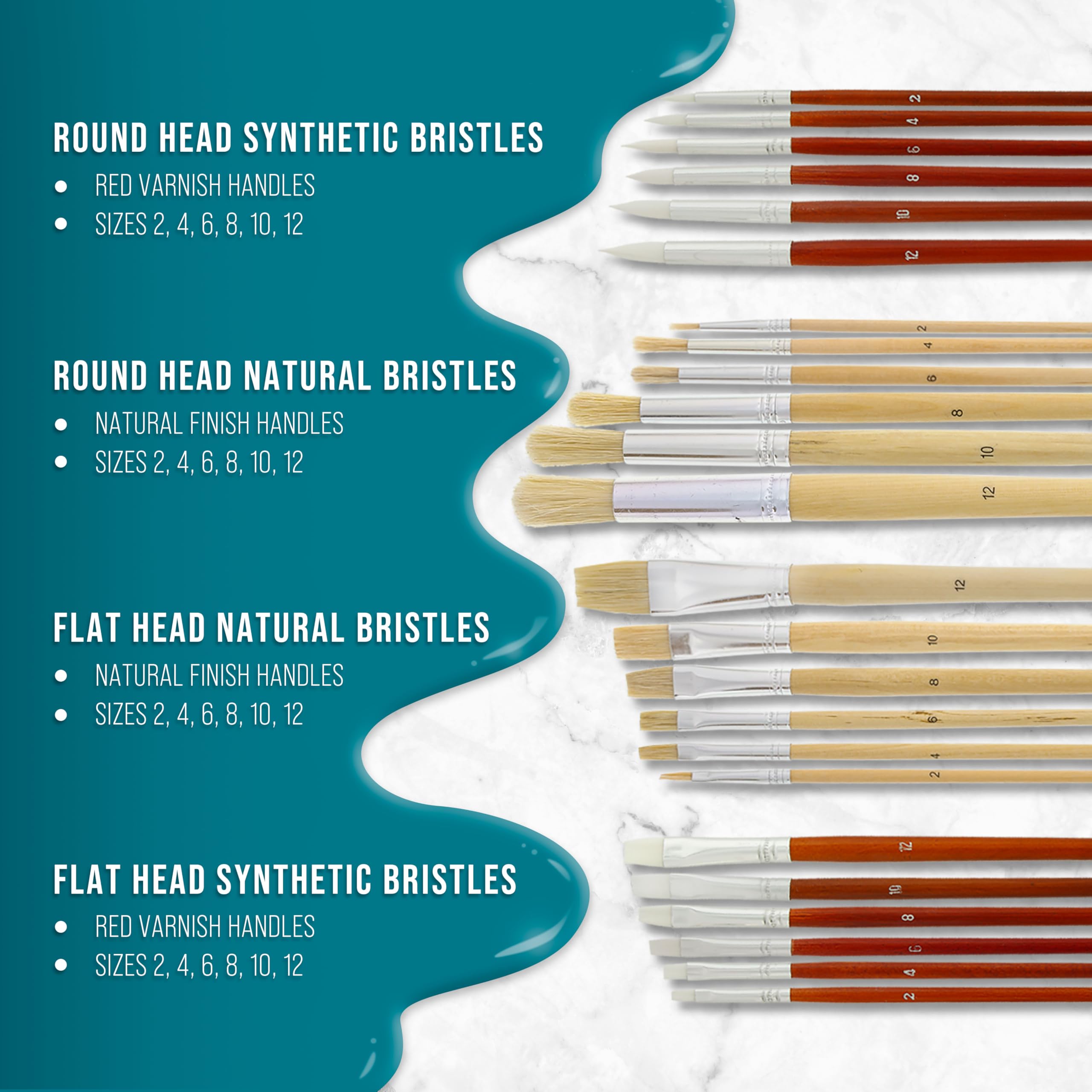 US Art Supply 24 Piece Oil & Acrylic Paint Long Handle Artist Paint Brush Set with Canvas Roll-Up Storage Wrap by US Art Supply