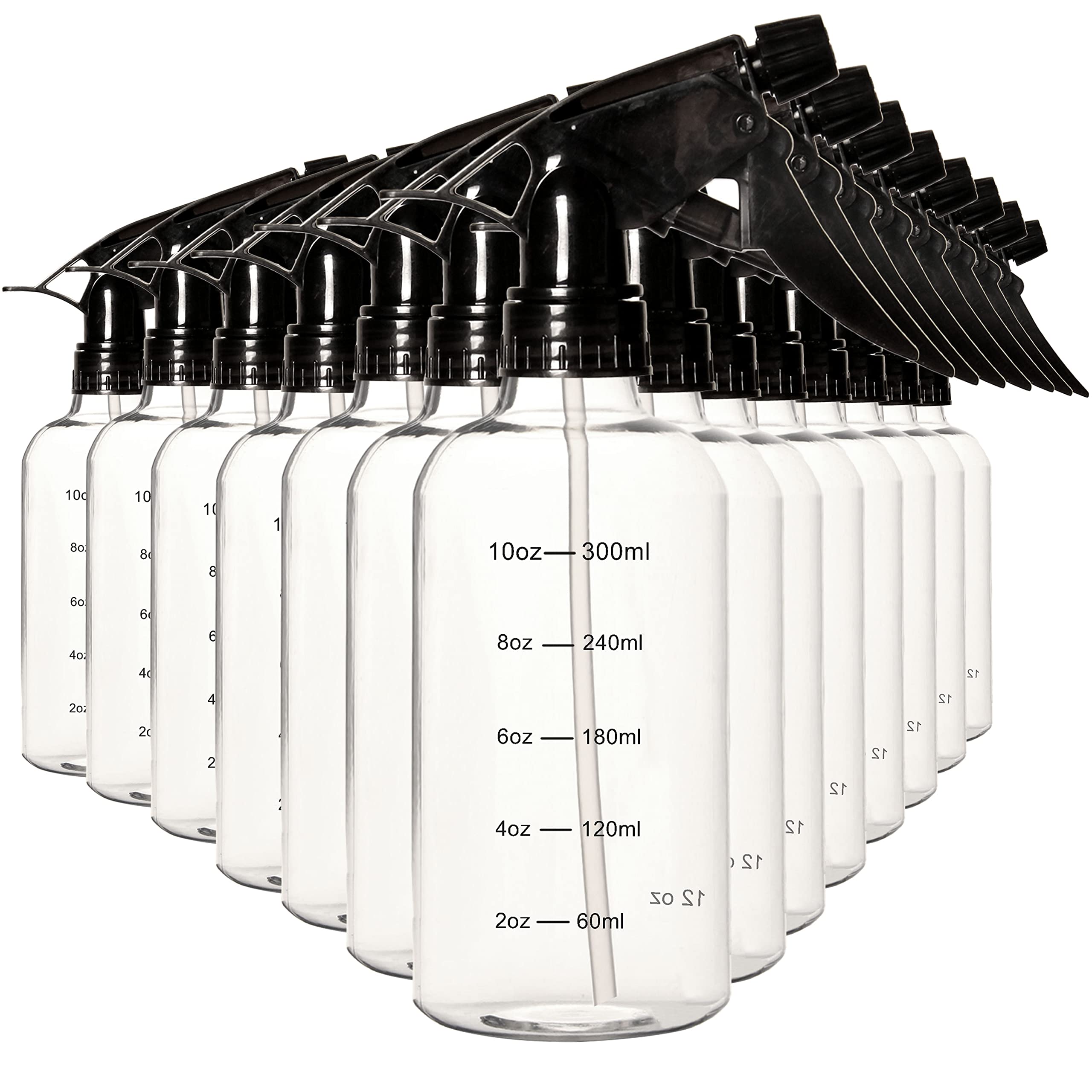 Youngever Set of 12 Empty 12 Ounce Plastic Spray Bottles with Measurement, Spray Bottles for Hair and Cleaning Solutions