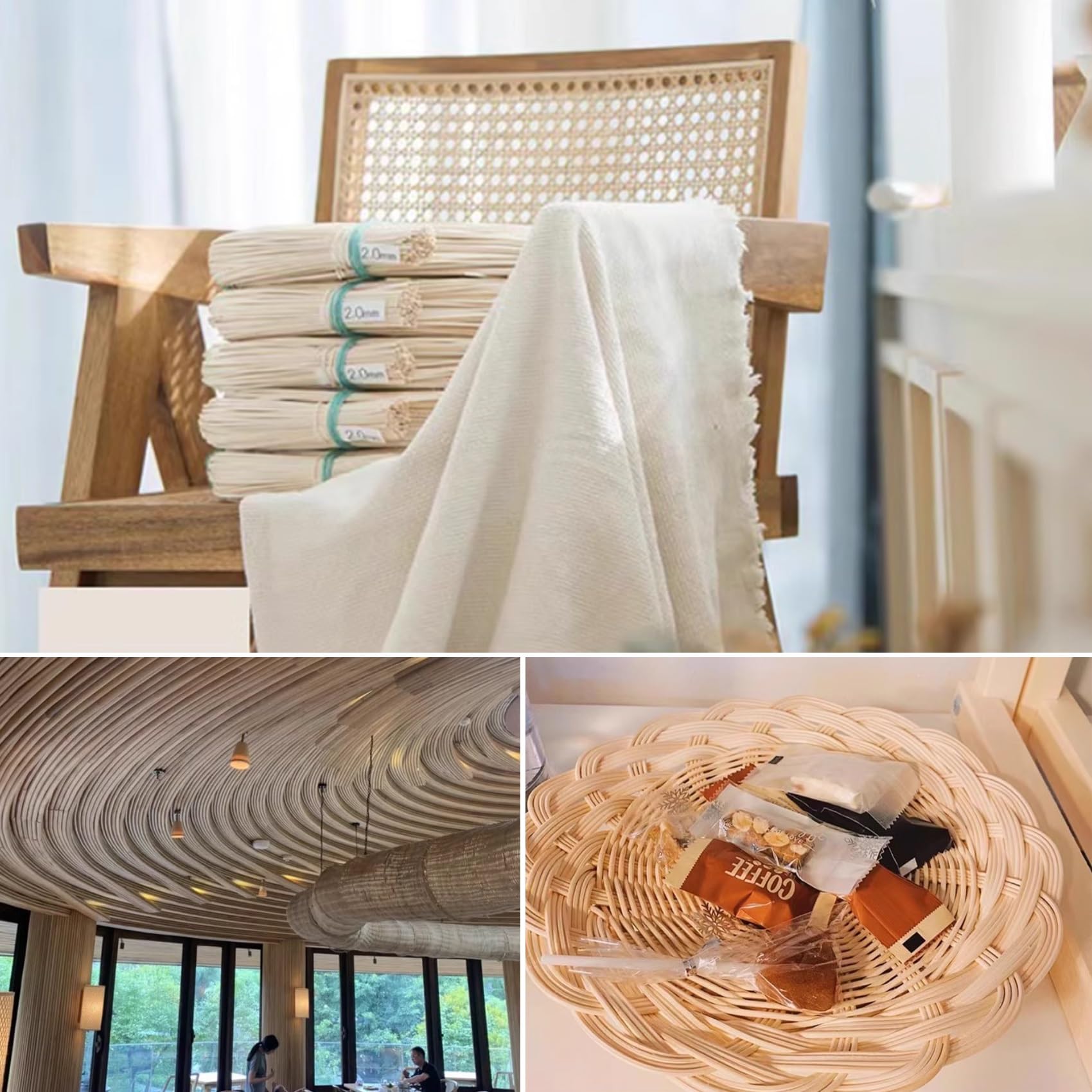 4mm/25m Naturale Rattan Intreccio Rotolo per Sedia Mobili, Naturale Rattan Materiale di Riparazione in Striscia per Cesti, Canne Riparazione Intrecciare in vimini per Sedie Panchina da Giardino
