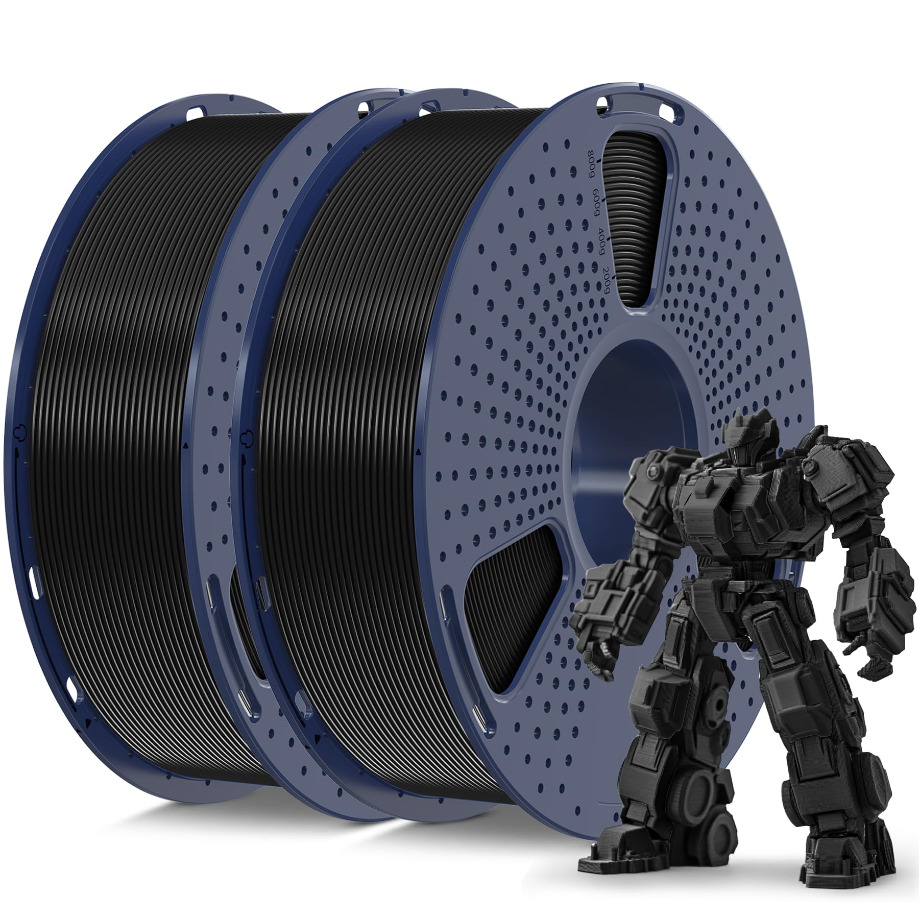 SUNLU 3D Printer Filament PLA Plus 1.75mm 2KG, SUNLU Neatly Wound PLA Filament 1.75mm PRO, PLA+ Filament for Most FDM 3D Printer, Dimensional Accuracy +/- 0.02 mm, 1 kg Spool, 2 Packs, Black+Black