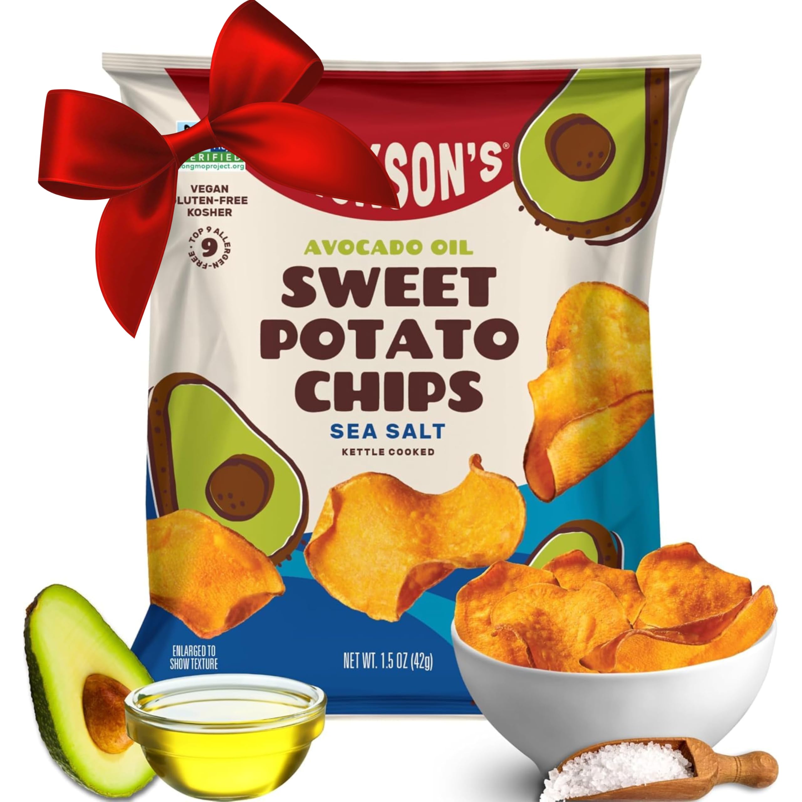 Jackson's Sweet Potato Kettle Chips with Sea Salt made with Premium Avocado Oil (1.5 oz, Pack of 10) - Allergen-friendly, Gluten Free, Peanut Free, Vegan, Paleo Friendly - Shark Tank Product