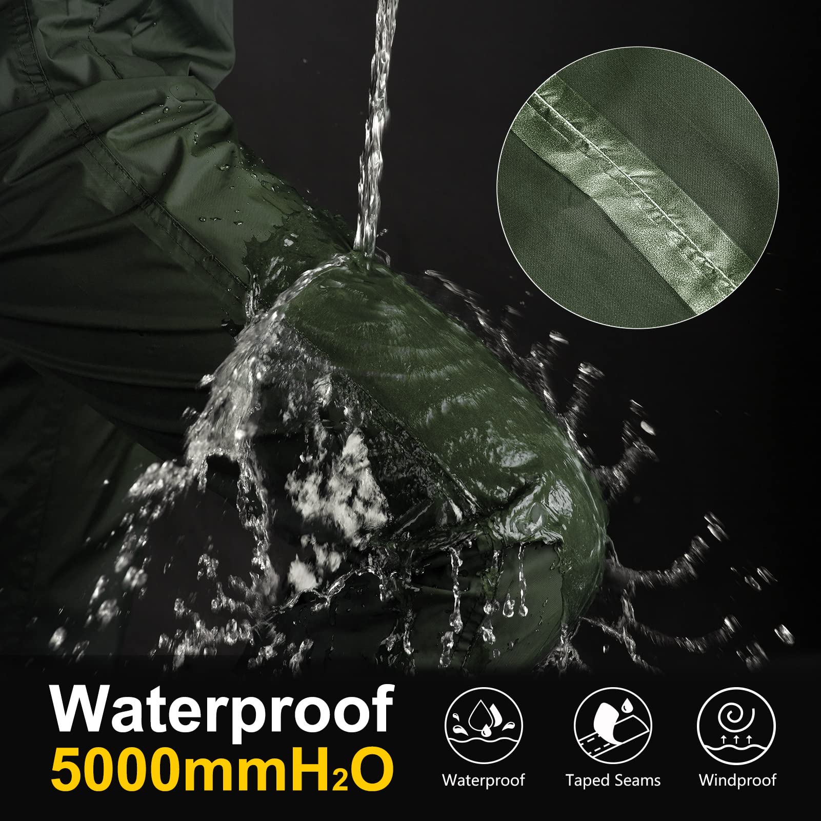 33,000ft Pantalones de lluvia para mujer, impermeables, transpirables, ligeros, resistentes al viento, ropa para exteriores, Verde militar., 21