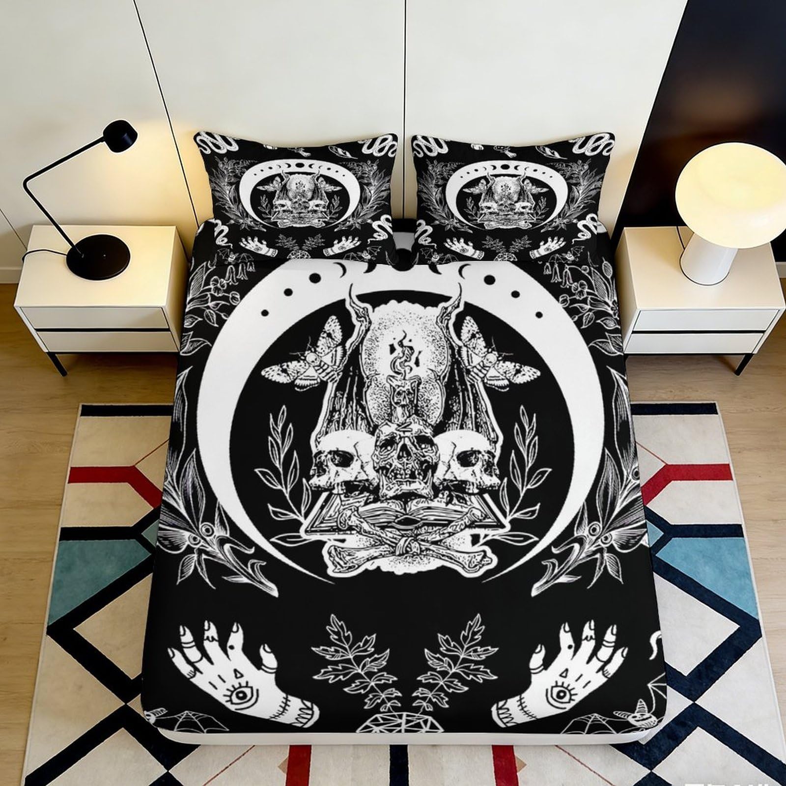 3D Printed Gothic Skull Fitted Sheet Microfiber Black Witch Hands Mattress Cover for Bedroom Decor Dorm Protection 90x200x25cm