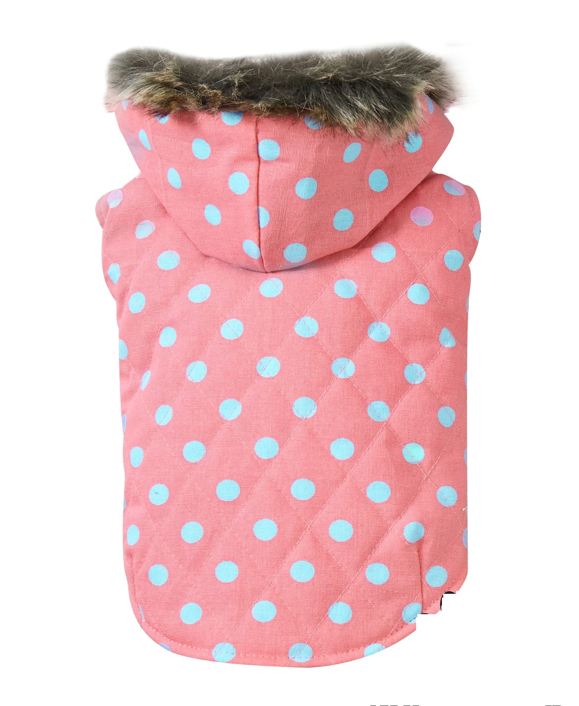 DoggyDolly W482 Hundemantel/Hundejacke mit Kapuze rosa getupft (XXL- Brust 56-58 cm - Rücken 36-38 cm)