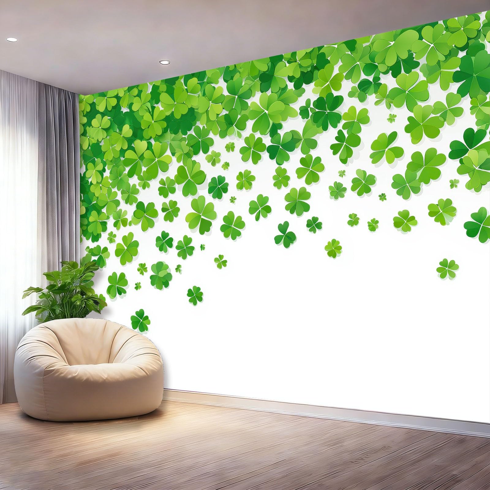 Tapeta fototapeta 250 x 175 cm – zielono-biała fototapeta z włókniny, tapeta ścienna, odporna na promieniowanie UV, dekoracja ścienna, elegancka koniczynka, gradient kolorów, bordiura, tapeta do