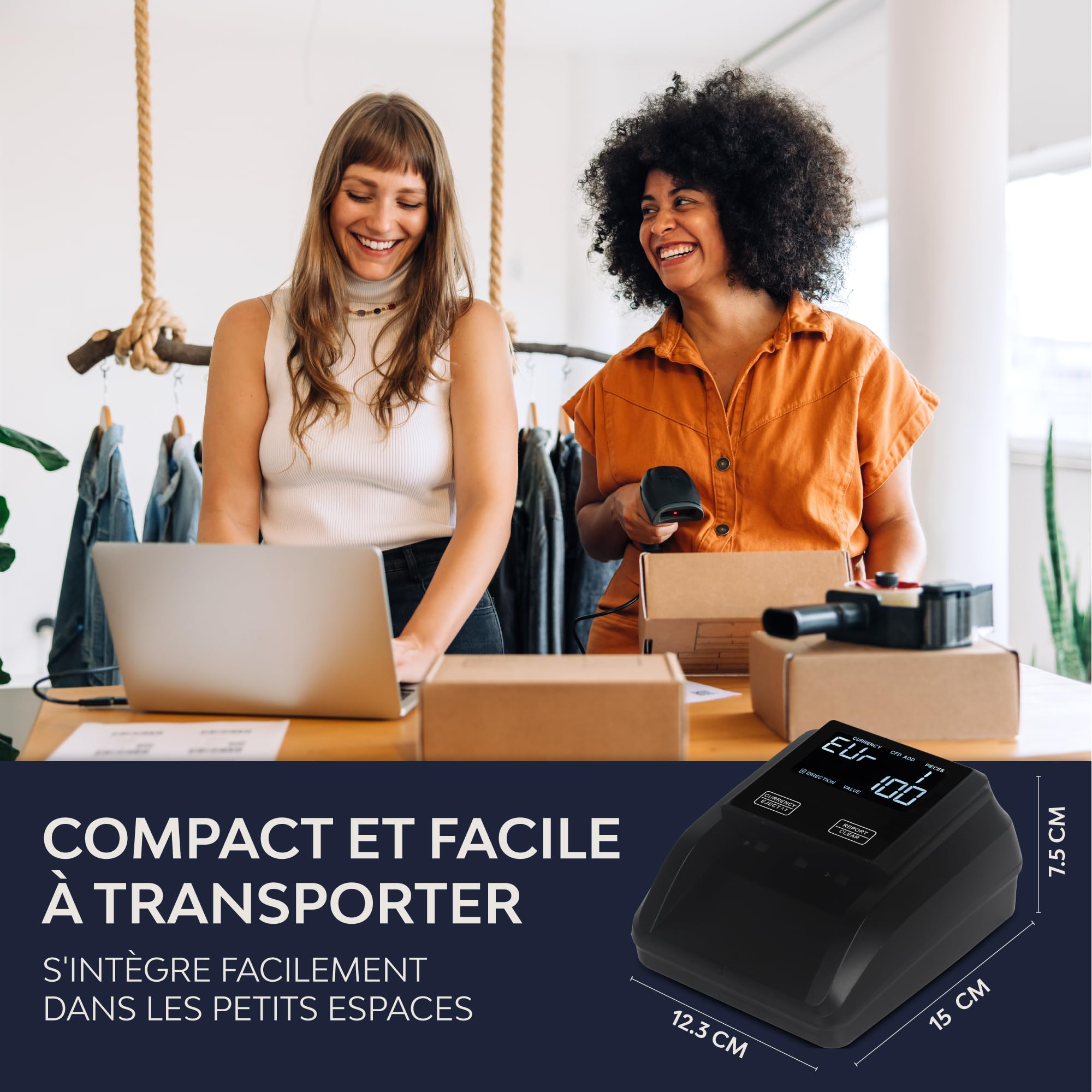 Detecteur Faux Billets, Euros, Dollars et Livre Sterling & Compteuse de Billet - INSERTION UN A UN - Détecteur UV/MG/IR pour Faux Billet -Scanner portable compact et léger avec écran tactile