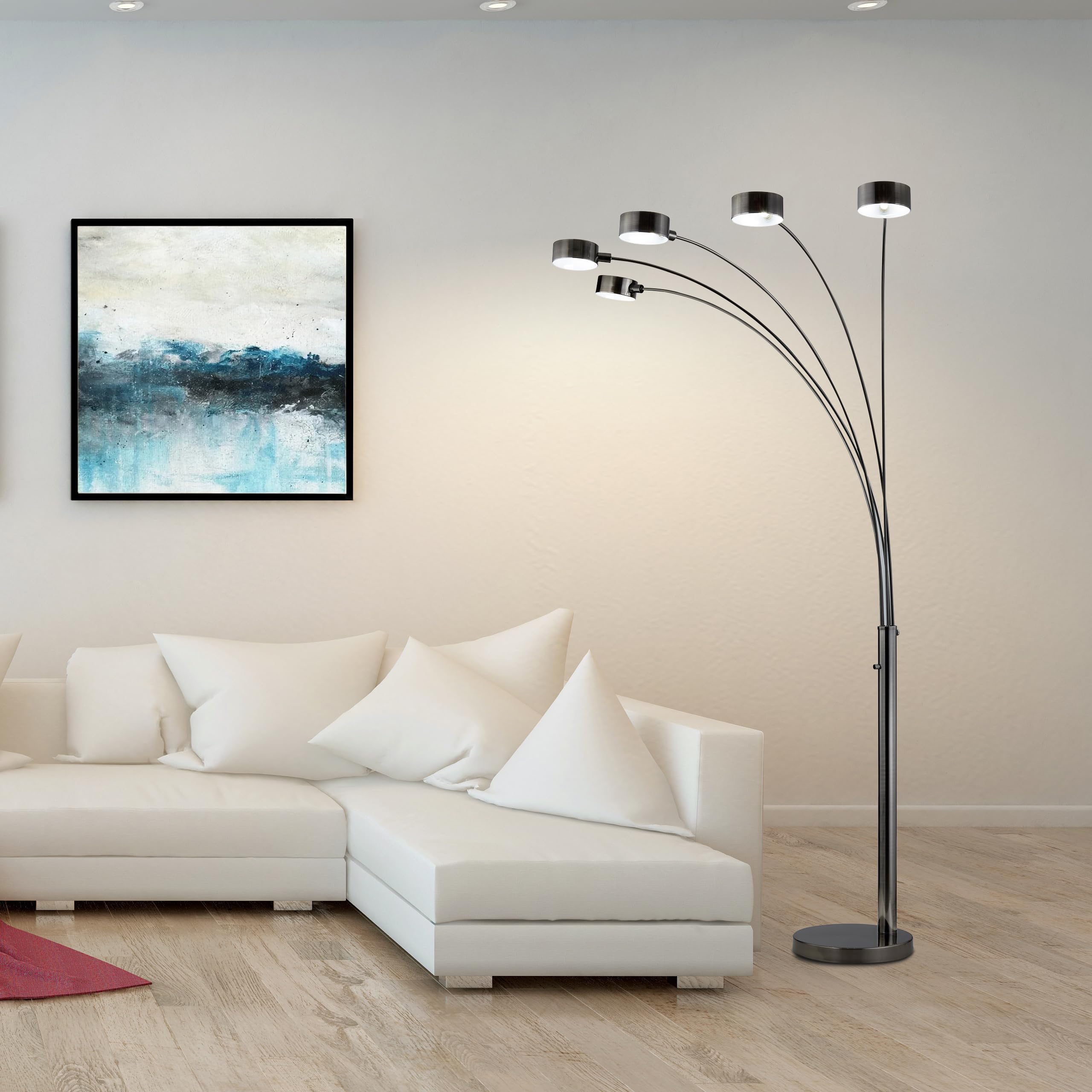 A-Stock - Artiva USA Micah - Modern & Stylish - 5 Arc Brushed Steel Floor Lamp W Dimmer