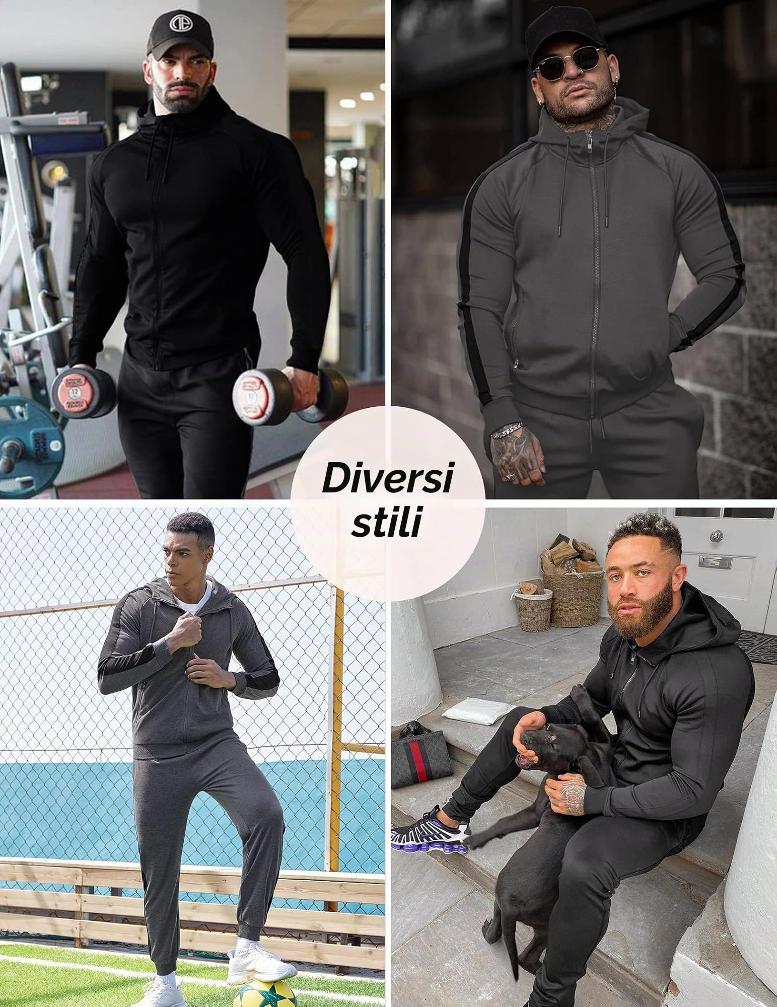 COOFANDY Tuta Da Uomo Set 2 Pezzi Pantaloni Jogging Pantaloni Tuta Con Zip Intera Capispalla Atletica Con Tasche Laterali Manica Lunga Palestra Causale