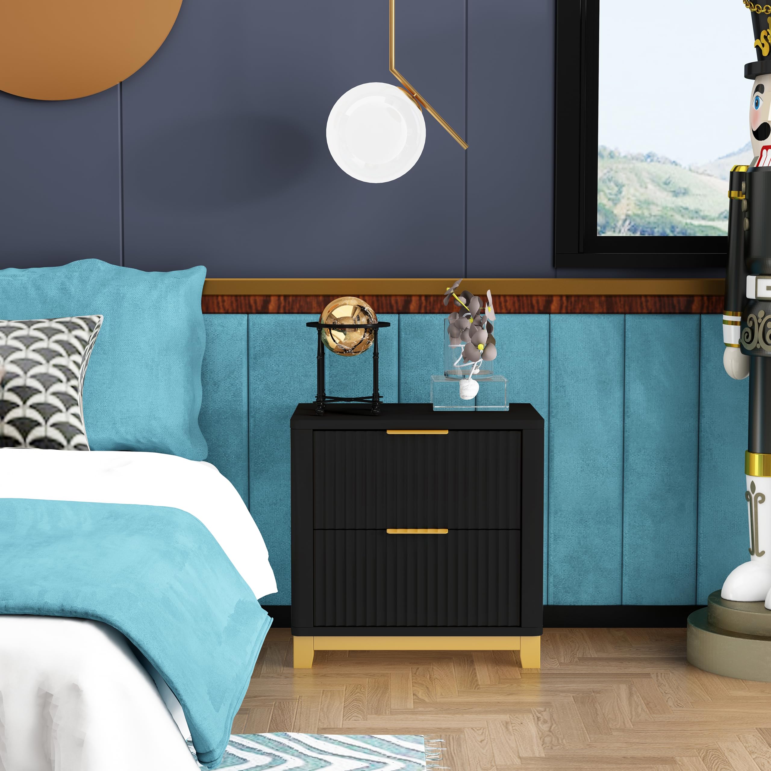 Cabinet Bits Molino 2 Drawer Black Bedside Table