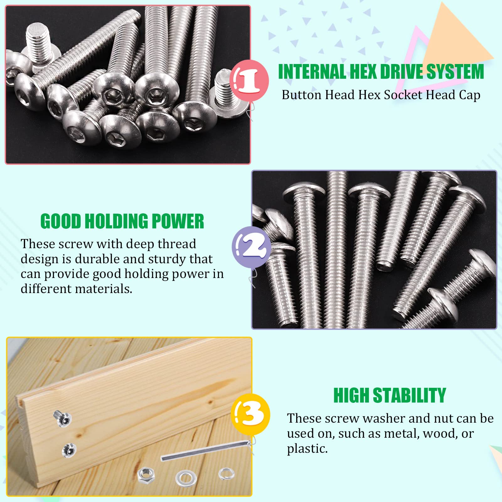 Keadic 1021Pcs M2 7 Sizes Hex Socket Button Head Cap Screws Assortment Kit - Image 4