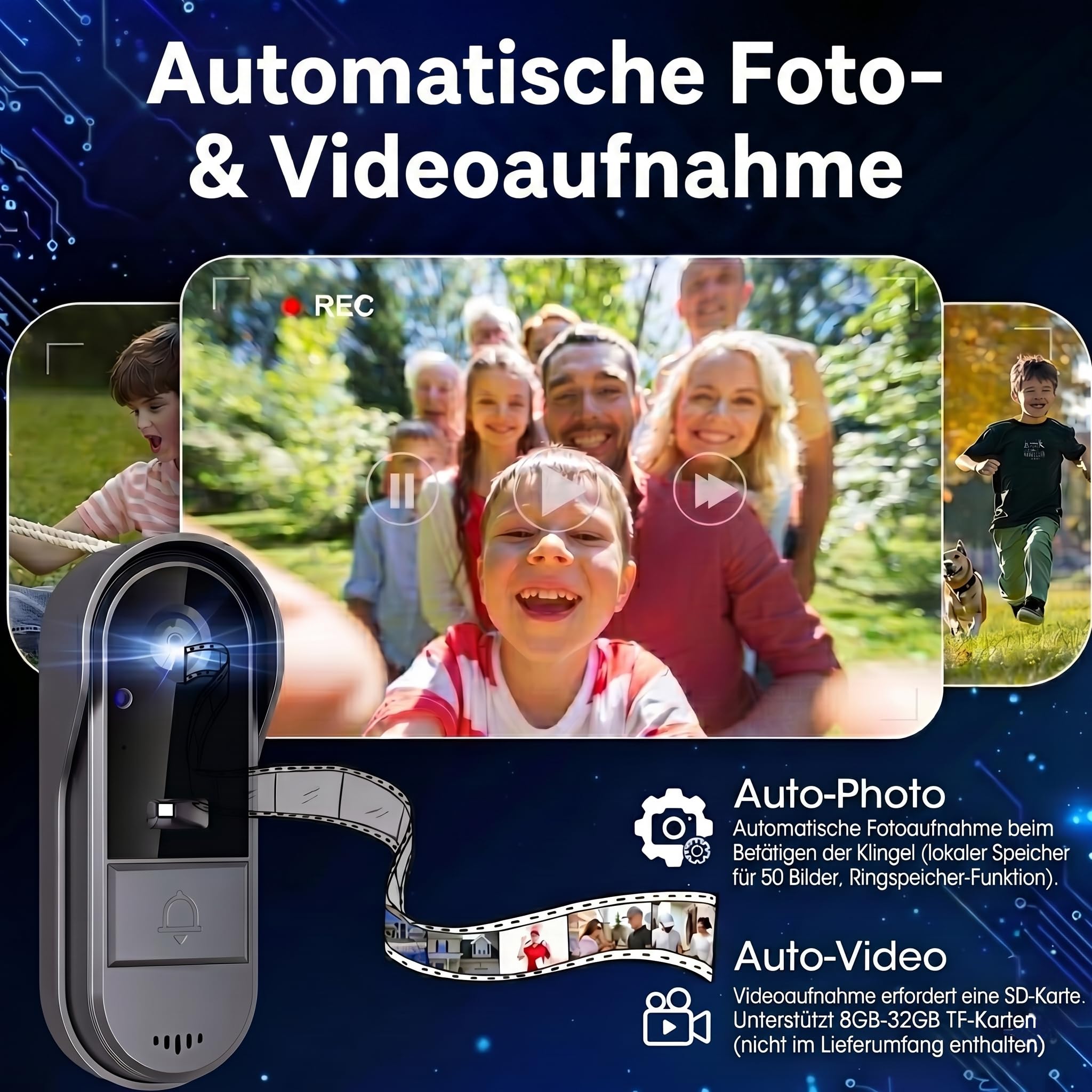Drahtlose Video Türklingel mit Kamera Outdoor IP65 Wasserdicht 1080P kabellose Türklingel 4,3 Zoll IPS Bildschirm Türklingel Funk 170° HD Kamera Gegensprechanlage Infrarot Nachtsicht Zwei-Wege-Audio