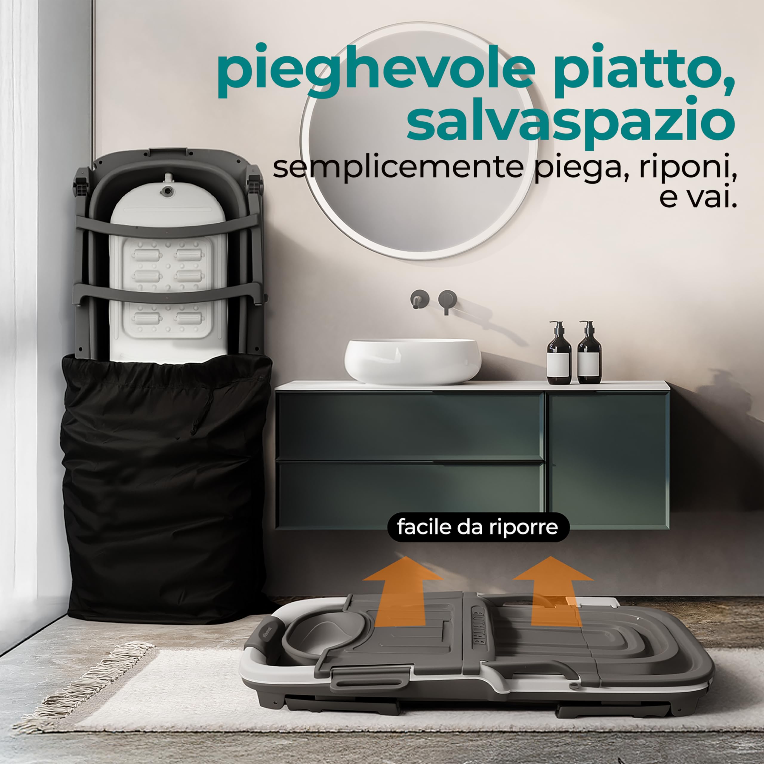 SereneLife Vasca da Bagno Portatile per Adulti, 150x60x58cm, Spa Portatile Domestica, Relax Pieghevole, Vassoio, Borsa e Tubo di Scarico, Bagno Caldo o Freddo, Antiscivolo, Leggera, Interno/Esterno
