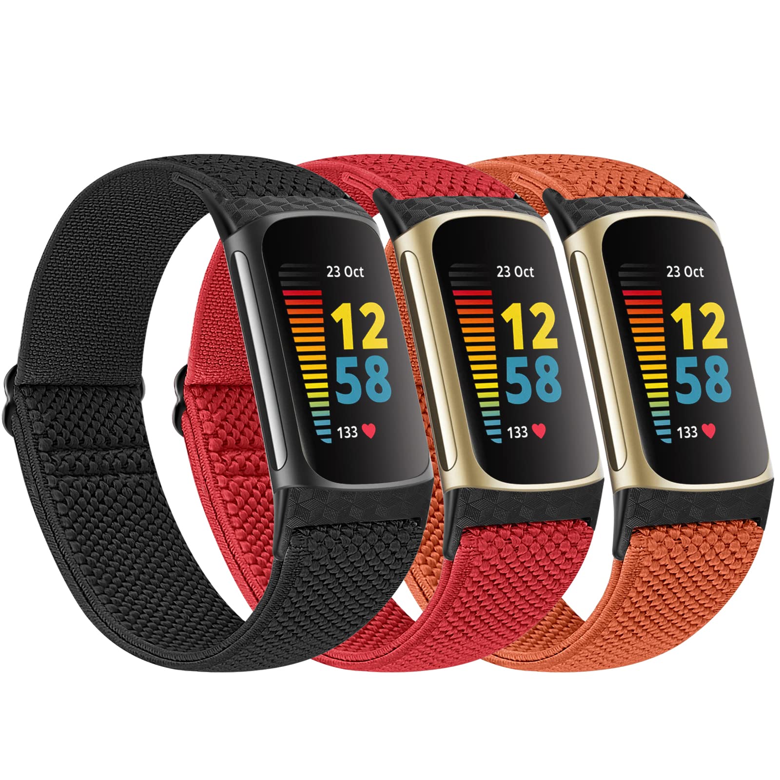 Huamanlou 3 Pack Elastic Loop Nylon Watch Bands Compatible with Fitbit Charge 6/Fitbit Charge 5, Soft Adjustable Sport Wristband for Fitbit Charge 6 Strap/Fitbit Charge 5 Strap