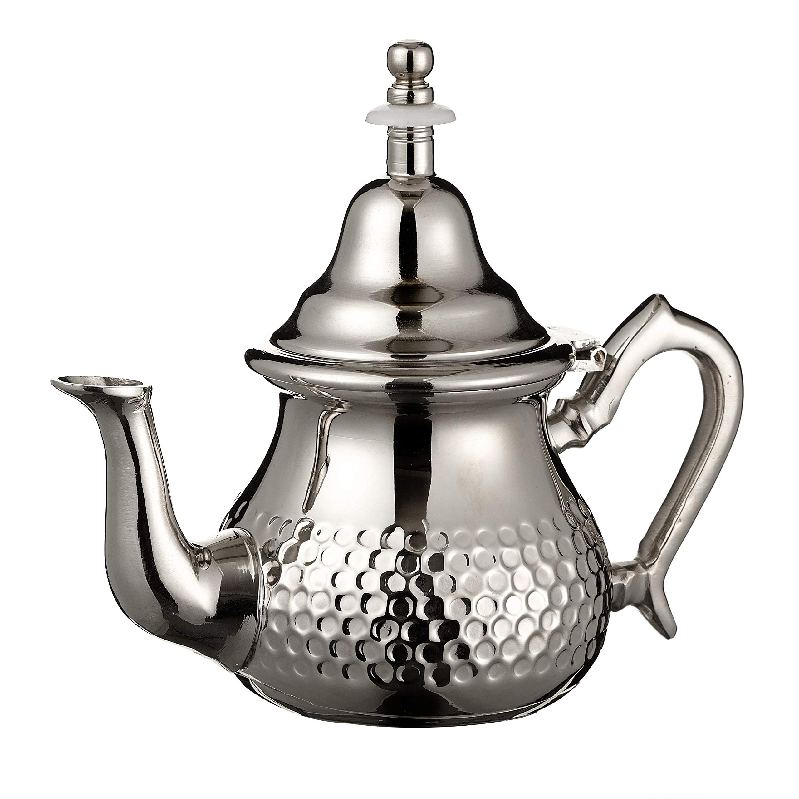 Moroccan Hammered Teapot Set Small: Silver Tea Pot with Integrated Filter and Teapot Holder, 2 Tea Glasses - Image 3