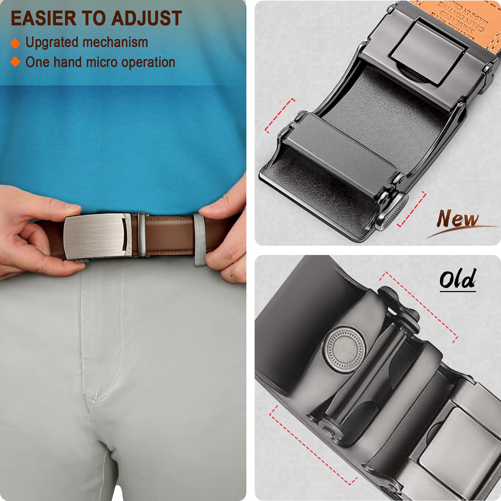 KEMISANT Cintura Uomo, Cintura Pelle Uomo Cricchetto Automatica Fibbia 35mm,Trim Regolabile per Adattars