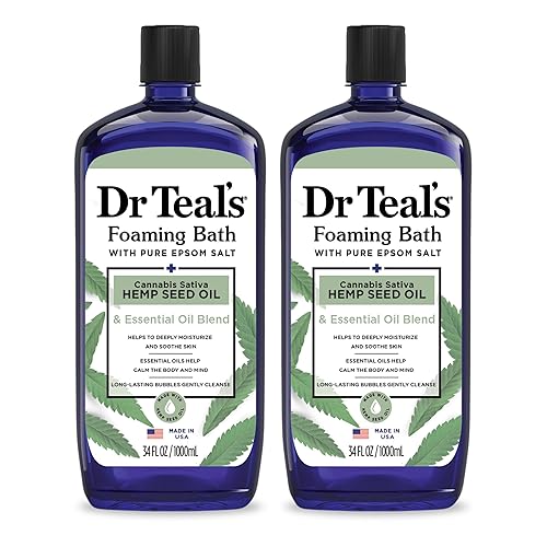Dr Teal's Baño espumoso con sal pura de Epsom, aceite de semilla de cáñamo de cannabis sativa, 34 onzas líquidas (paquete de 2)