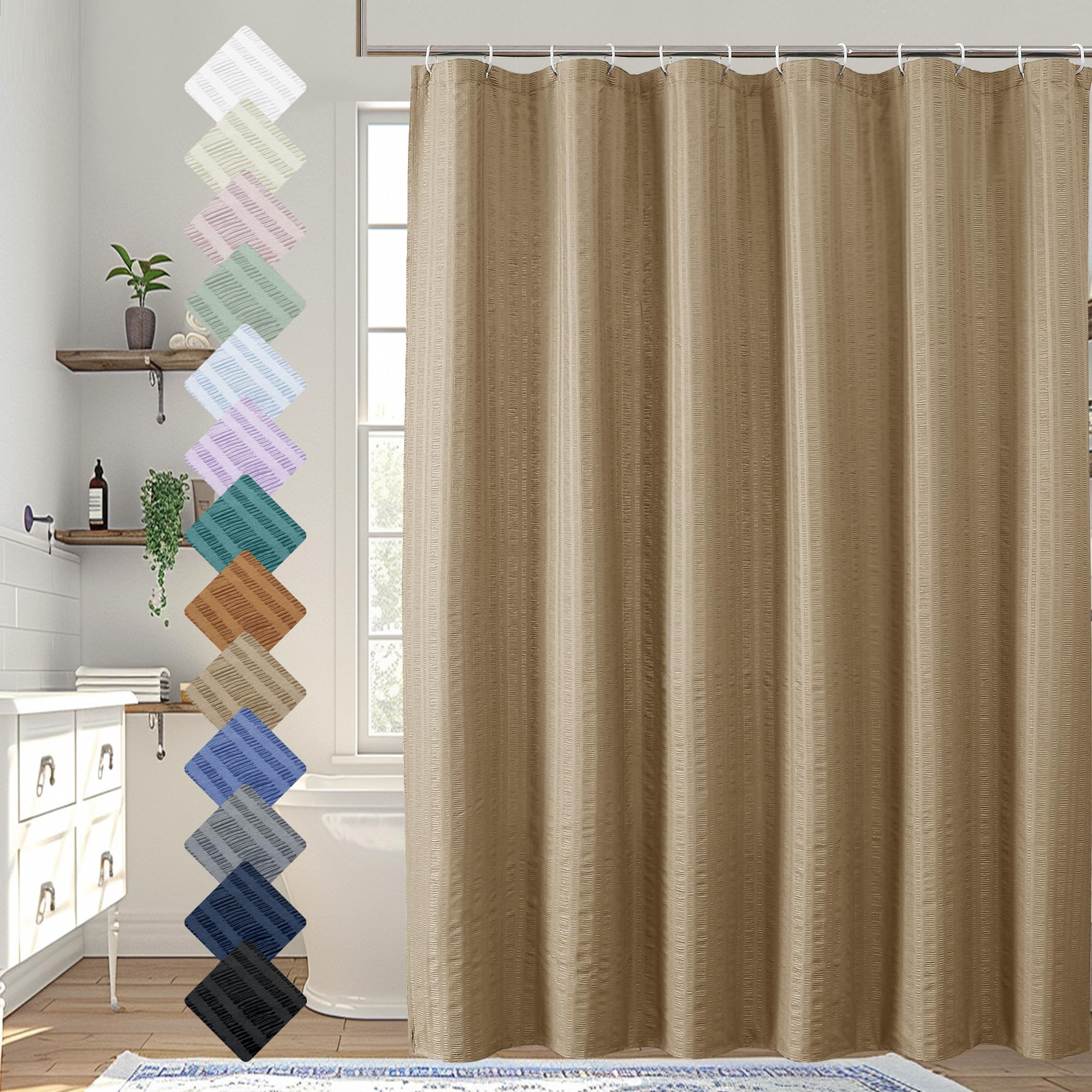 Aiyufeng Taupe Shower Curtain for Bathroom, Embossed Textured Fabric Shower Curtain for Bathroom - Soft Cloth Hotel Spa, Machine Washable, 72X72, Taupe