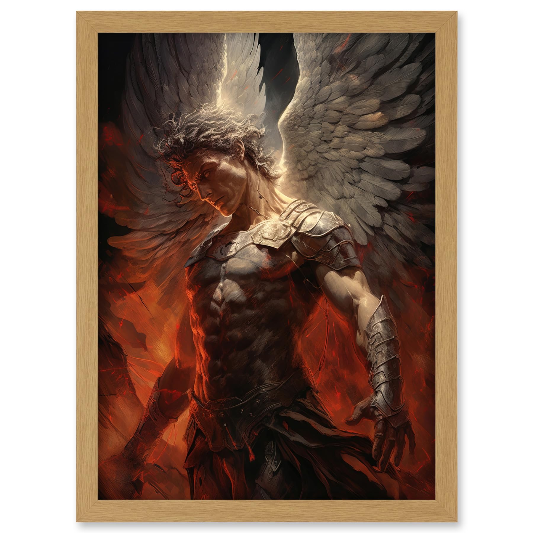 Artery8 Archangel Michael Powerful Warrior Conceptual Artwork Champion of Justice Armour Angel Wings Artwork Framed A3 Wall Art Print