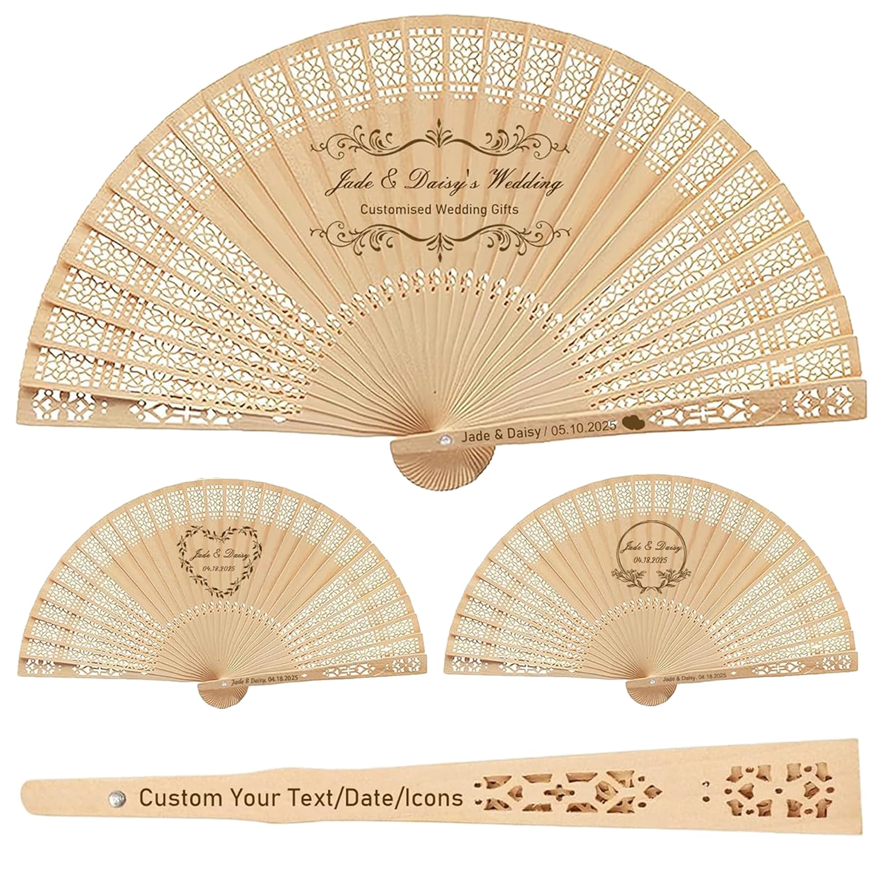 20 Piezas Abanicos Nupciales Personalizados con Grabado - Abanicos Plegables de Madera Aromática, Regalo Elegante para Invitados de Bodas, Bautizos y Eventos (20)