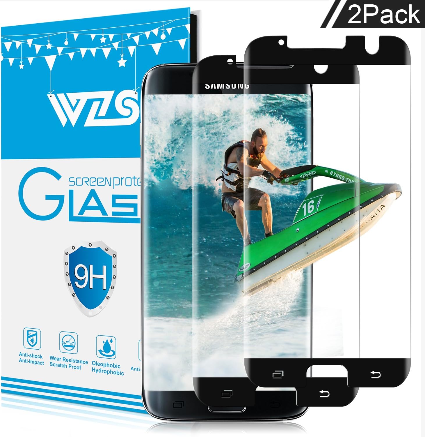 WZS Galaxy S7 edge Screen Protector, [2 Pack] Samsung Galaxy S7 edge Tempered Glass 3D Screen Protector, 9H Hardness, Bubble Free, Anti-Fingerprint HD Screen Protector Film
