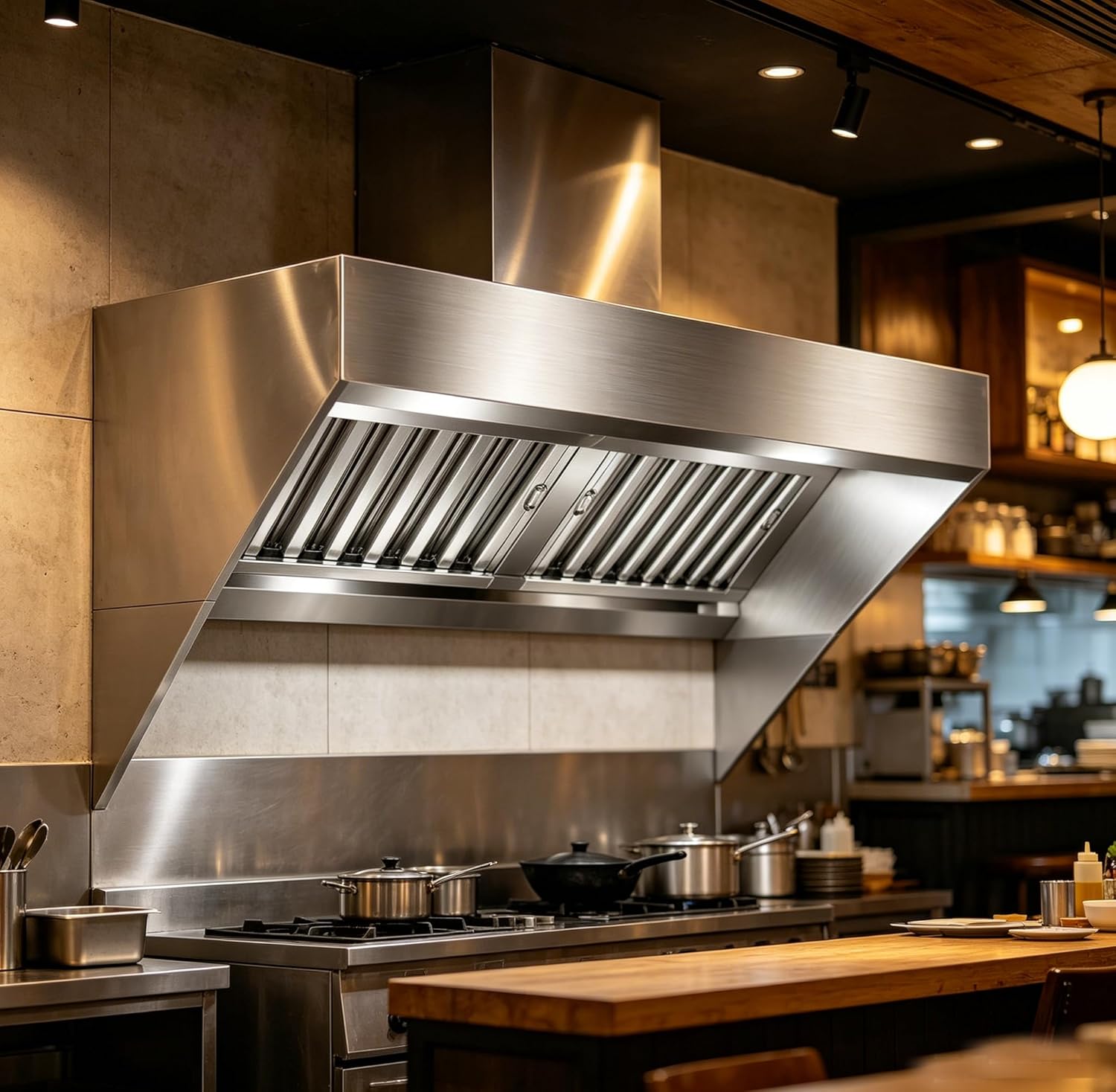 GarveeHome 5FT Commercial Exhaust Hood with Detachable U-shaped Grid Oil Filter Mesh, Stainless Steel Exhaust Vent Hood for Commercial Use
