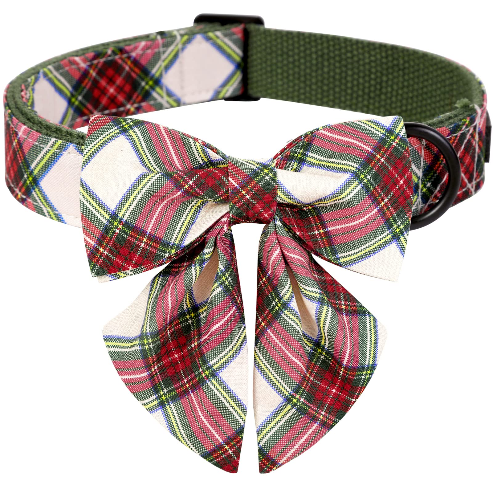 ARING PET Dog Collar, Cute Christmas Dog Collar with Sailor Bowtie, Adjustable Red and Green Plaid Christmas Bowtie Dog Collars with Metal Buckle