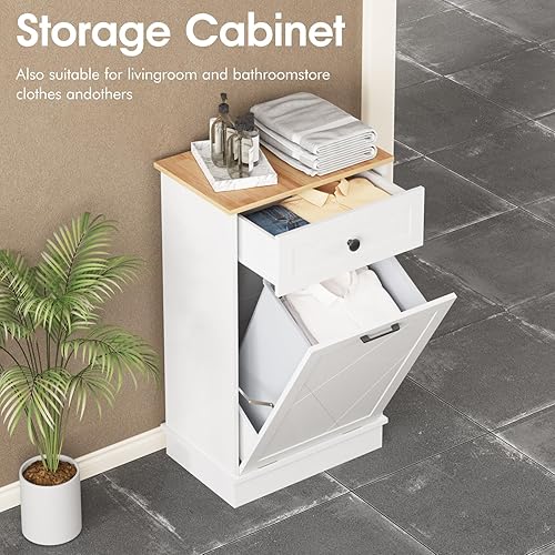 Miniatura 3 de Halitaa Gabinete de basura con doble anclaje, a prueba de perros, con dos cajones, reciclaje independiente para cocina, sala de estar, color blanco