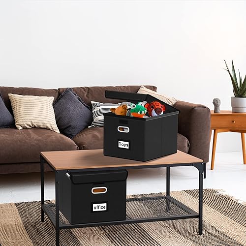 Miniatura 5 de Huolewa Cajas organizadoras de archivos mejoradas con tapas, plegable de piel sintética para colgar carpetas de archivos con tobogán de plástico,