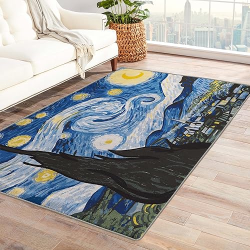 ZDABAOEC Impresionista alfombra de noche estrellada, alfombra de 6 x 8 pies, alfombra de área de noche estrellada para dormitorio, sala de estar,