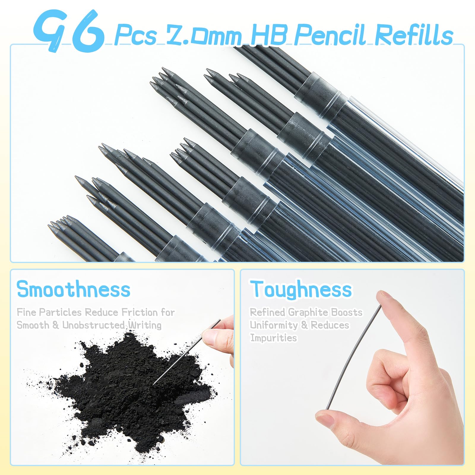 Portaminas grueso para niños, lápiz de escritura a mano Smile con agarre antideslizante y mina HB de 2.0 mm, resistente a la rotura, paquete de 8 incluye 96 recambios #2, sacapuntas y borrador