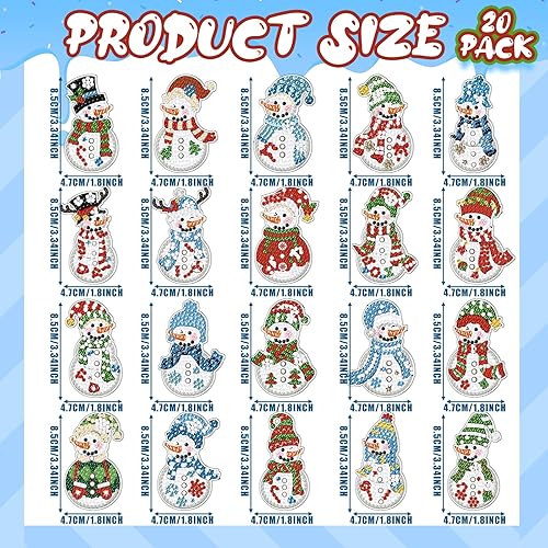 Miniatura 8 de Tondiamo Juego de 20 llaveros de pintura de diamantes de copo de nieve 5D DIY para bricolaje, adornos de diamantes de invierno, colgantes de doble