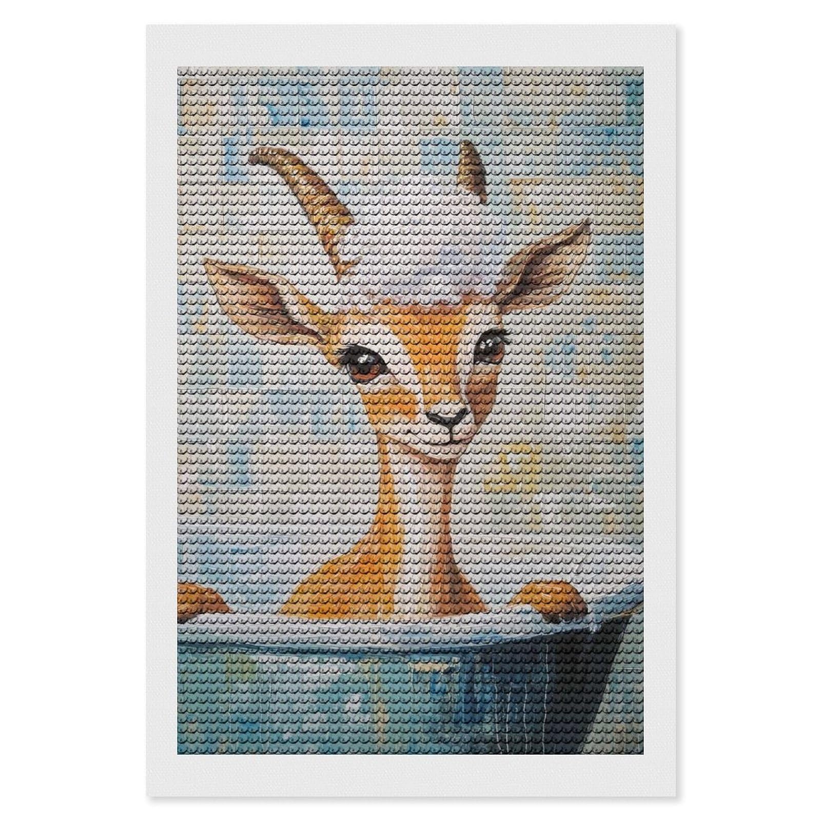 Junmoney Gazelle in A Bath Diamond Art Canvas 8"x12", Easy Handmade Project, Complete Accessories, Bedroom Decor, Birthday Gift