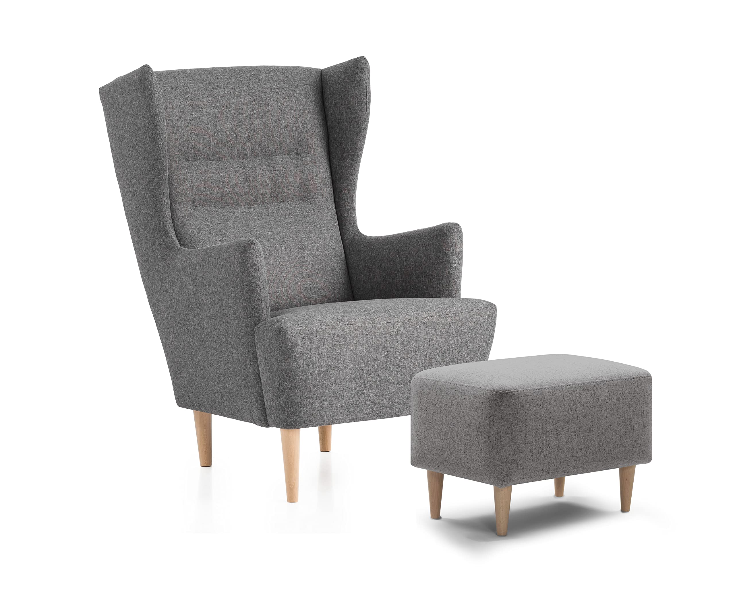Traumnacht bequemer und moderner Fusshocker mit Holzfüßen in Grau, Öko-Tex Zertifiziert, produziert nach deutschem Qualitätsstandard, Steingrau, 61x41x42
