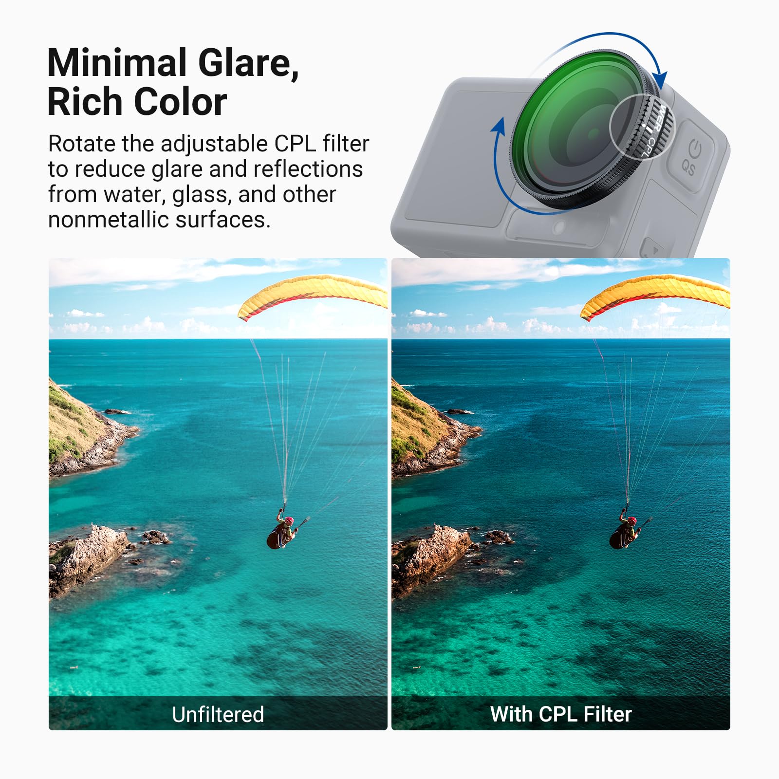 NEEWER Filtr CPL kompatybilny z DJI Osmo Action 3/4/5 Pro, Snap On Polaryzator, wielowarstwowy, regulowany, okrągły filtr polaryzacyjny HD, akcesoria do kamer sportowych, FL-N69