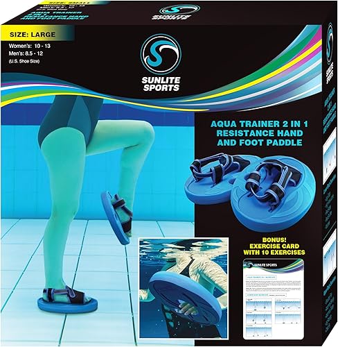 Sunlite Sports Aqua Trainer 2 en 1 - Paleta de resistencia para manos y pies, juego de aeróbicos acuáticos para piscina, ejercicio acuático para