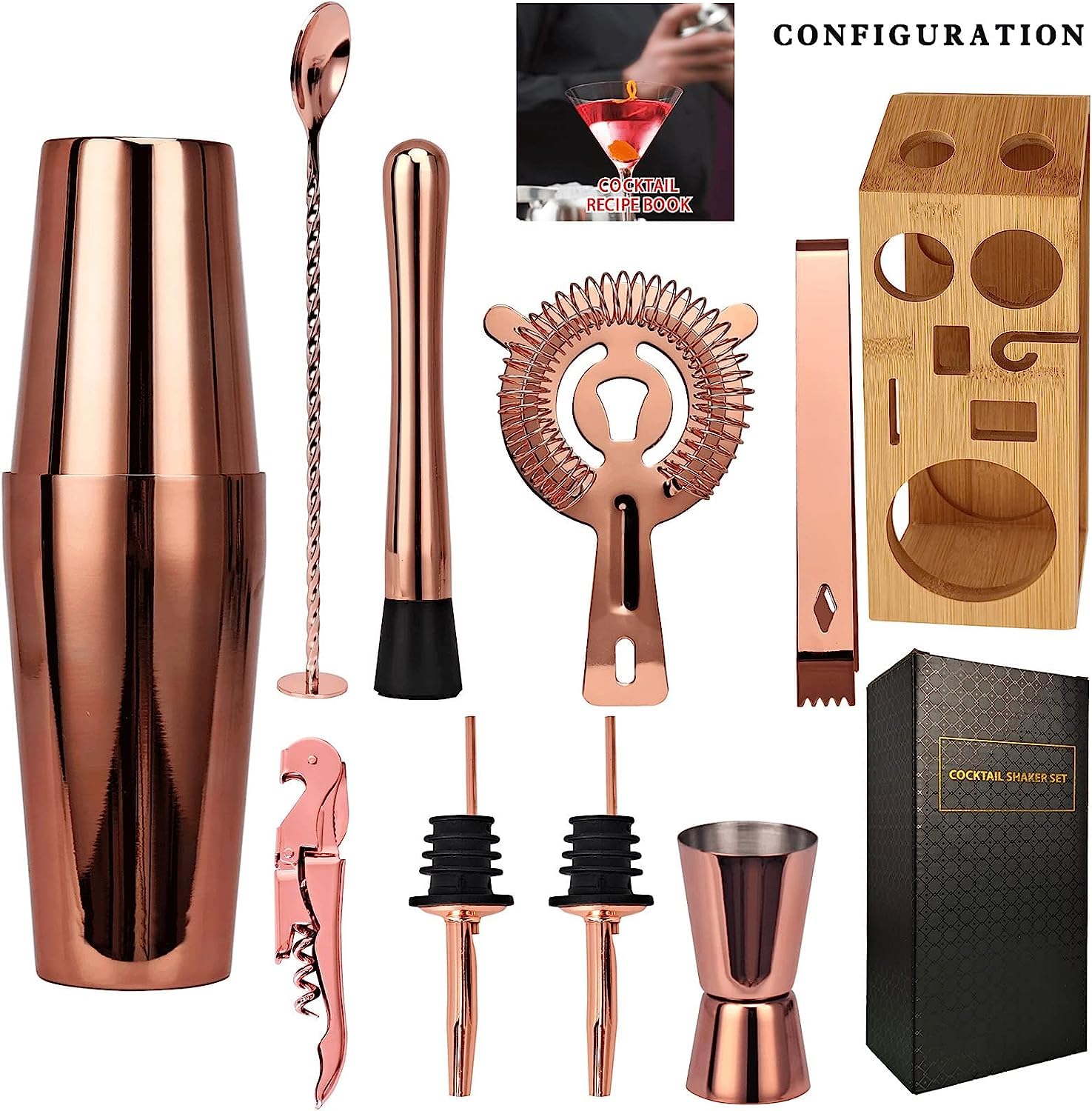 Cocktail Shaker Set Set Di Shaker Boston Da 10 Pezzi Kit Da Barista In Acciaio Inossidabile Con Strumenti Per Barra Di Supporto Per Bar Di Casa Set Shaker Per Cocktail (Color : B, Size : 10pcs)