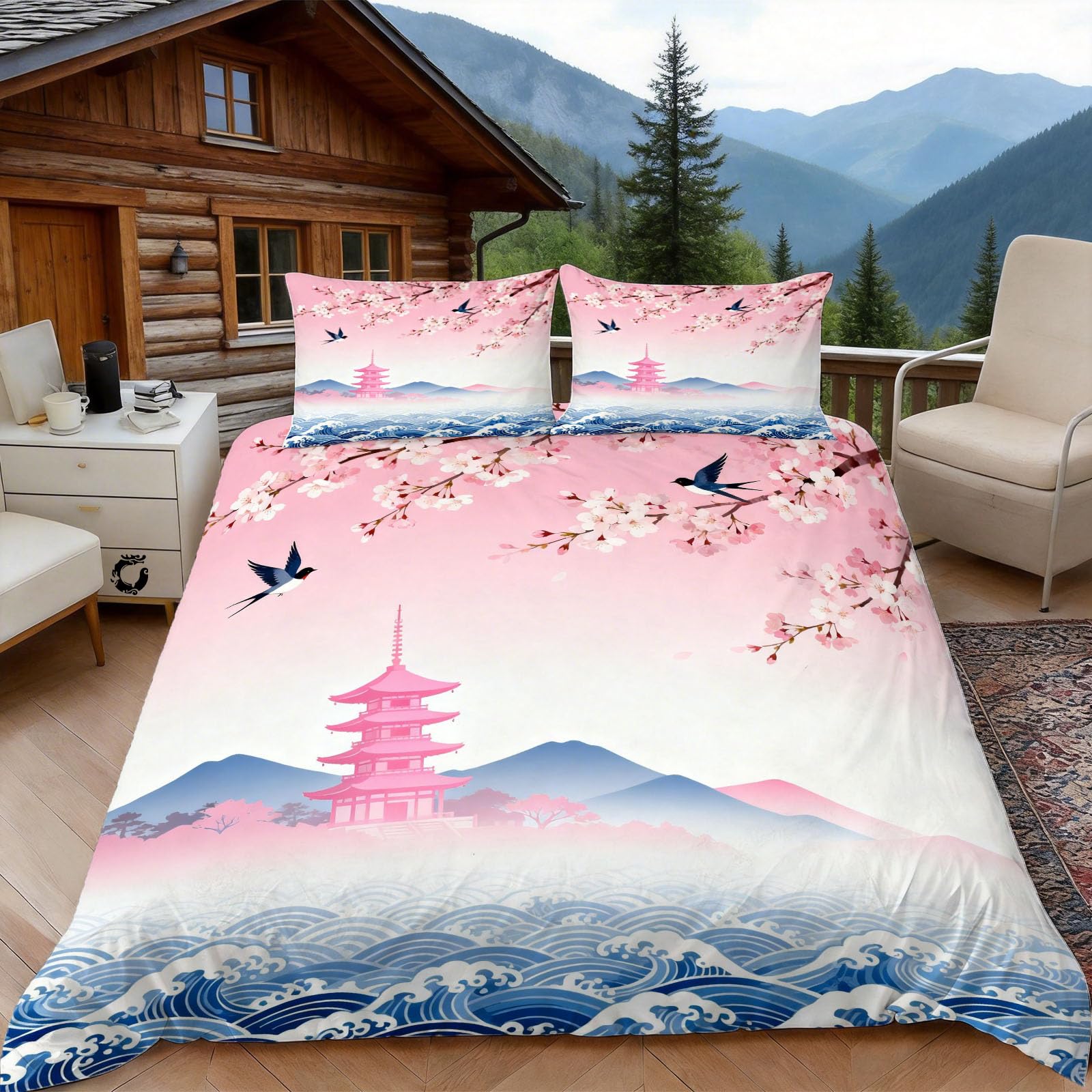 Parure de lit vague de mer housse couette 240x260 pour une ambiance zen de chambre