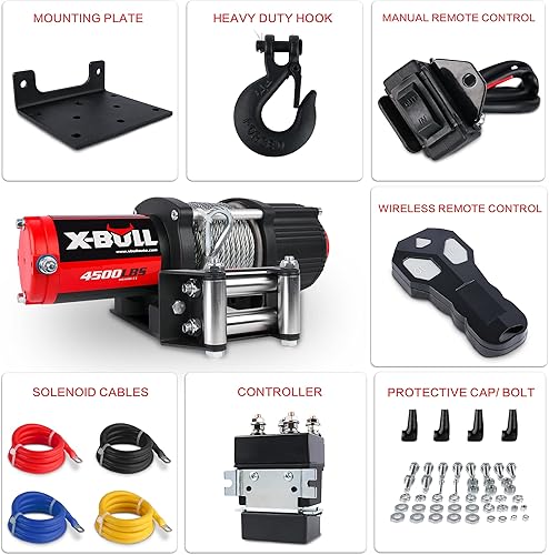 Miniatura 13 de X-BULL Cabrestante eléctrico de alambre de acero de 12 V 3000 libras para remolcar ATV/UTV todoterreno con soporte de montaje remoto inalámbrico
