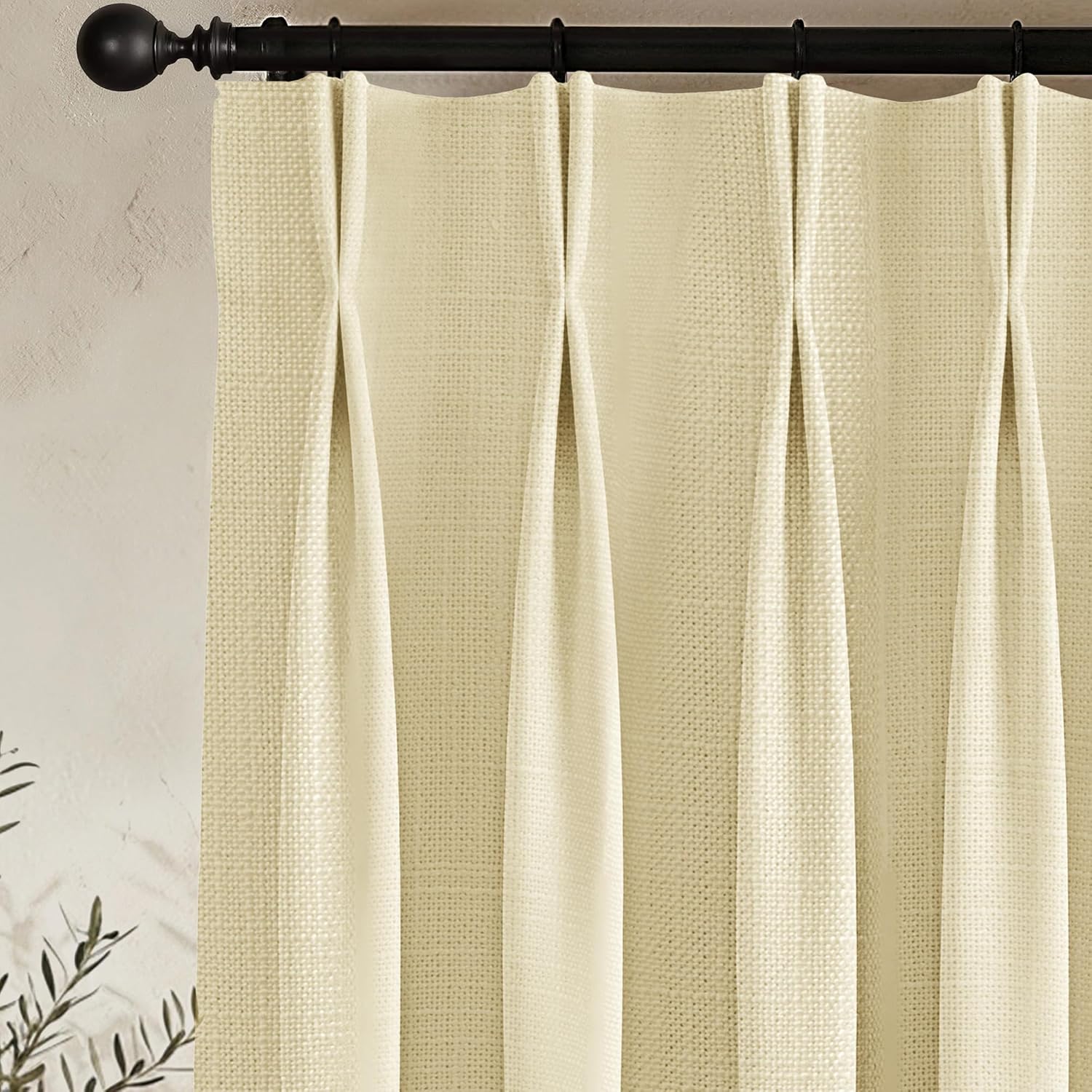 Pinch Pleated Linen Curtains 96 Inch Length 2 Panels, Heavyweight 380GSM Light Filtering Semi Sheer Drapes for Living Room & Bedroom, Memory Shape Custom Look,Light Oatmeal