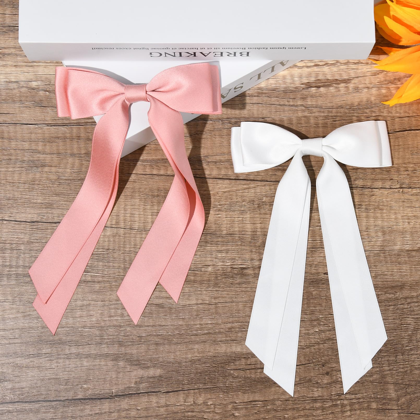 Amazon.com : 2PCS Silky Satin Hair Bows Hair Clip Pink White Hair