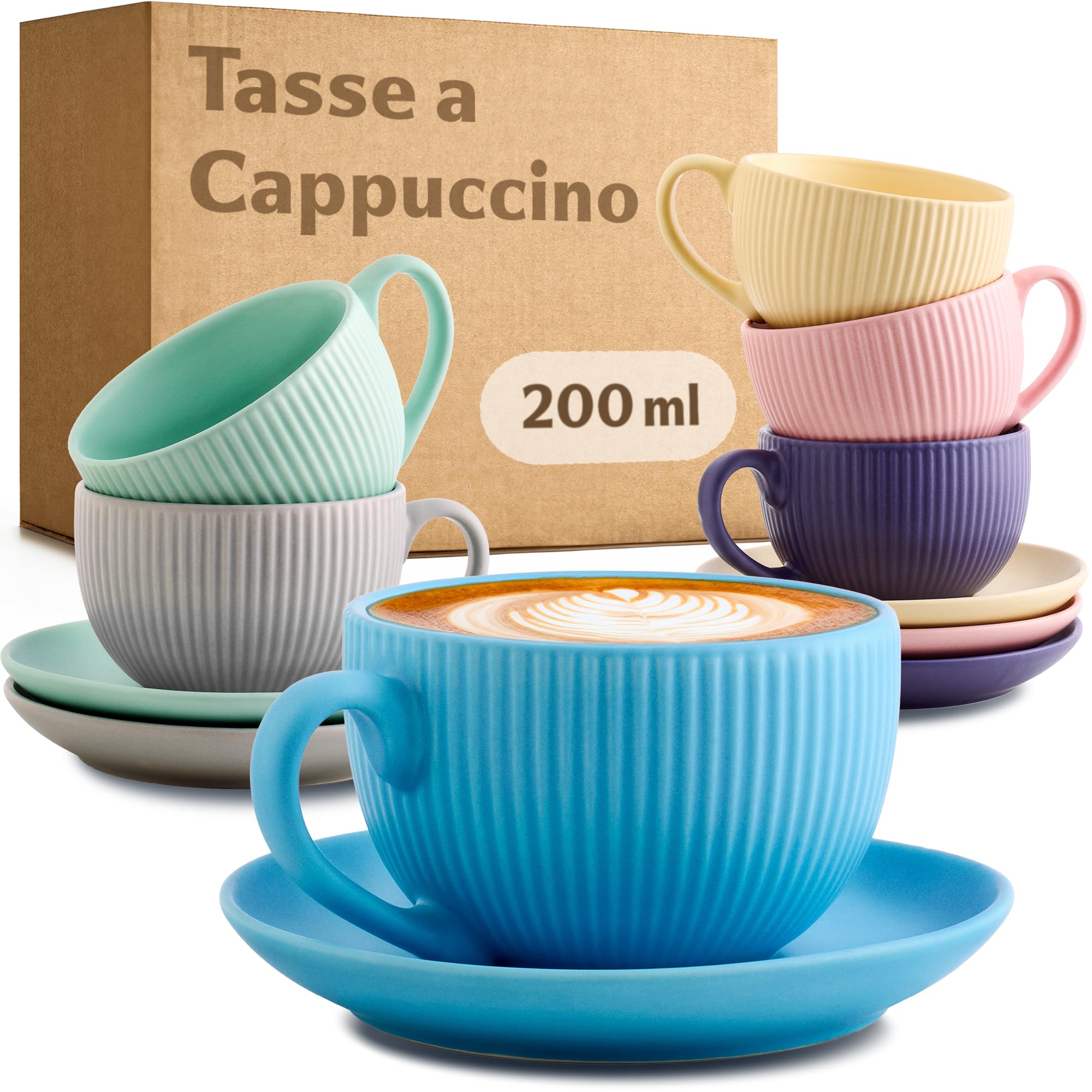 4 Tasses à Cappuccino Double Paroi 230 Ml – Effet Flottant, Design Cannelé