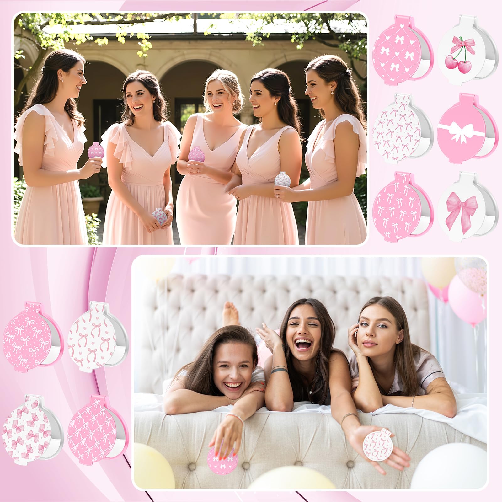 Namalu 50 espejos compactos de arco a granel de 2.8 pulgadas, regalo de San Valentín para mujeres, coqueta azul, recuerdo de fiesta, suministros de maquillaje, espejo plegable de bolsillo