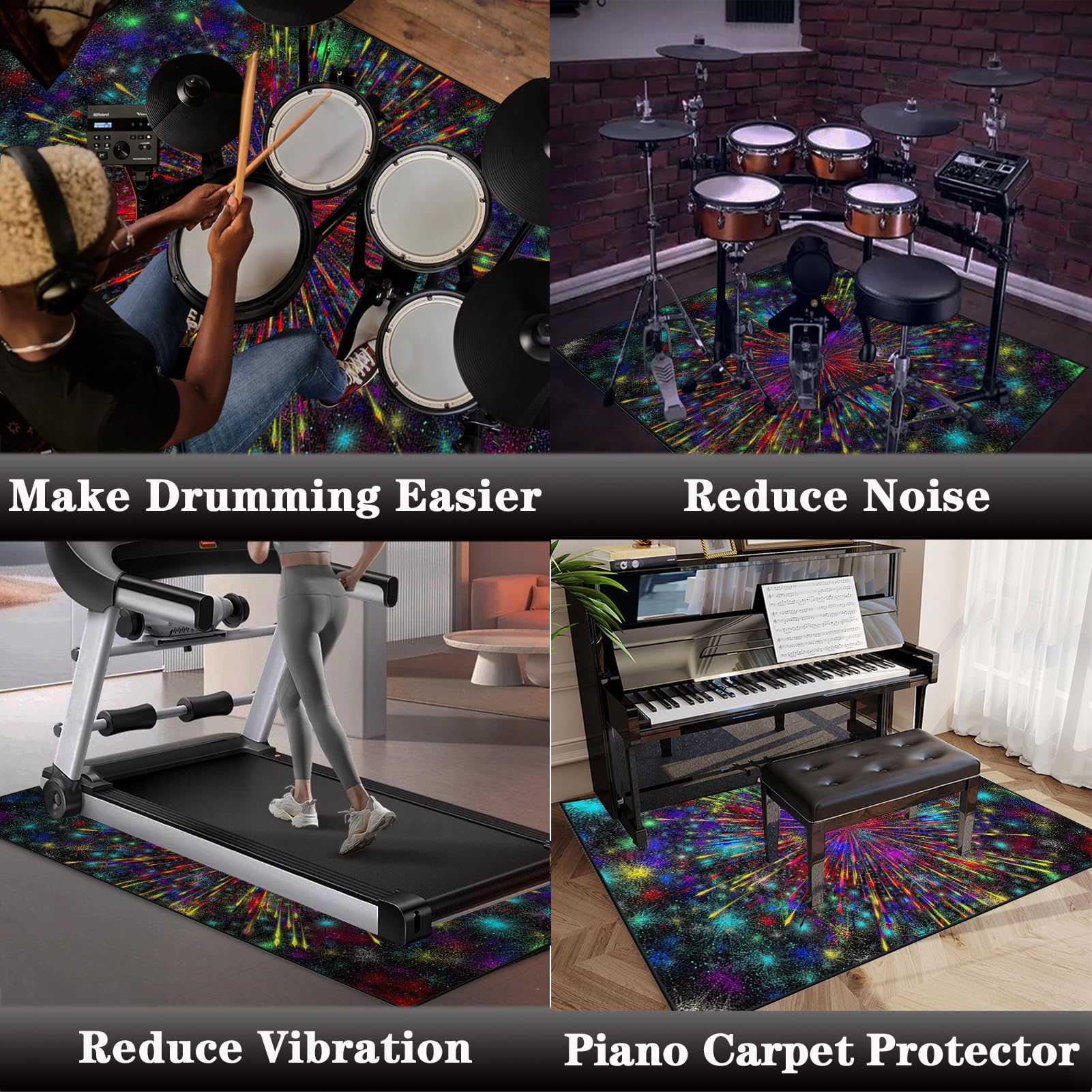 Tappeto per Batteria Acustica, Tappeto a Tamburo Antiscivolo, 230 x 200 cm Tappetino Insonorizzato Tappeto Drum Carpet per Batterie Elettroniche Rullante Snare Drum Grancassa Tappeto